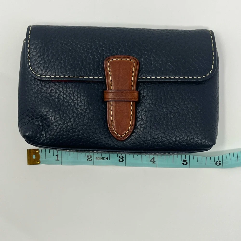 Navy Leather Clutch with Brown Accent - Picture 6 of 7